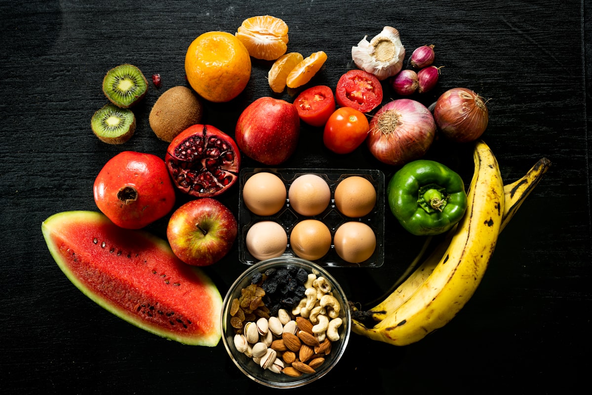 Colorful berries and citrus fruits with antioxidants